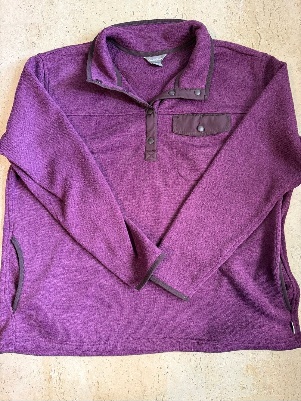Eddie Bauer Women’s XL Purple Fleece Pullover Snap Neck Pocket Outdoor Cozy